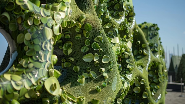 Una escultura al aire libre a gran escala hecha enteramente de materiales reciclados a base de algas que muestra el