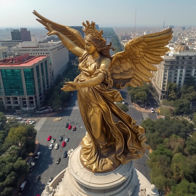 Foto una escultura de un ángel en vuelo con las alas elegantemente extendidas expresando una determinación serena