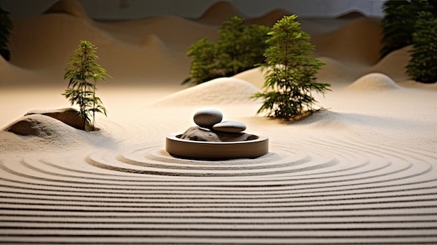 una escultura de arena con una piedra en el medio