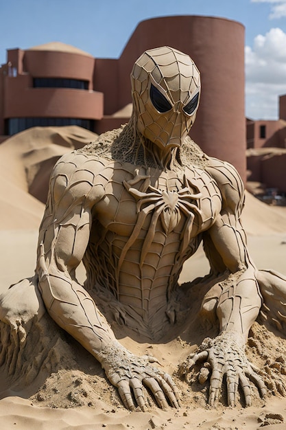 Foto escultura de arena que se parece a un hombre araña