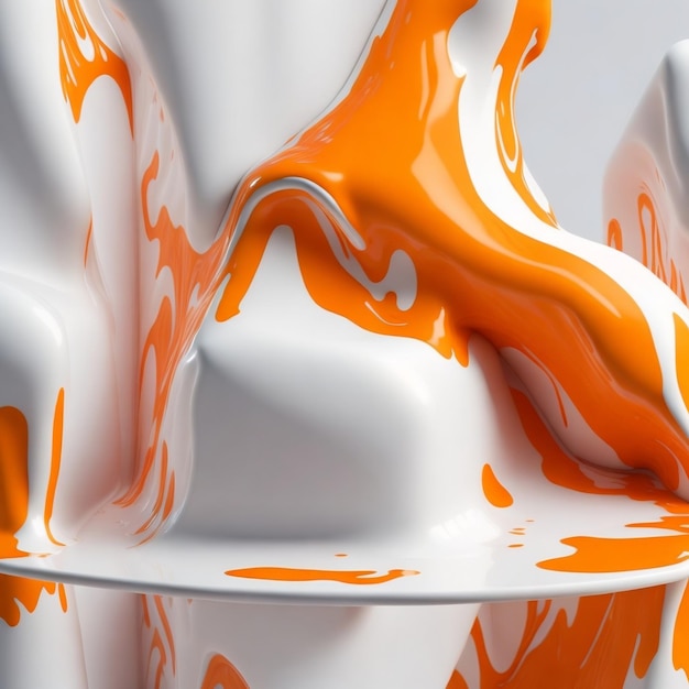 Una escultura blanca y naranja con pintura naranja en la parte superior.