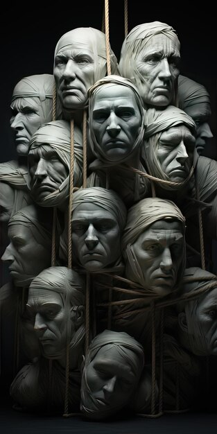 Foto una escultura de caras hecha por el artista del pueblo