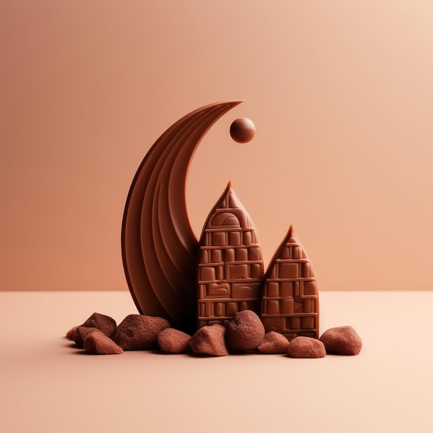 Una escultura de chocolate con una barra de chocolate en el centro.