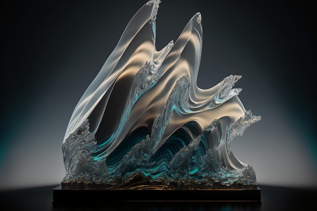 Escultura de cristal con forma de ola oceánica aislada translúcida