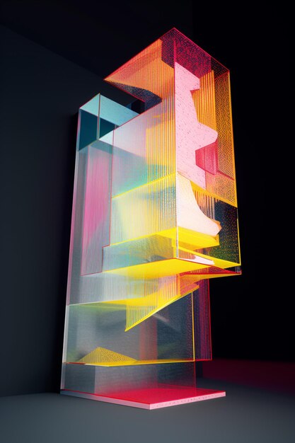 Una escultura de cristal con una luz de colores