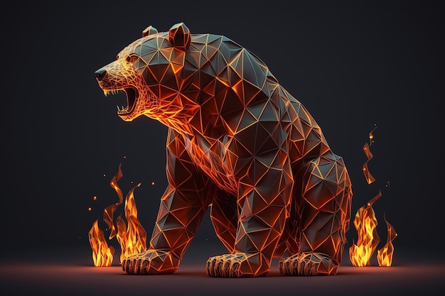 Escultura de fogo de um Bear Bearish no mercado de ações e moeda criptográfica Generative Ai