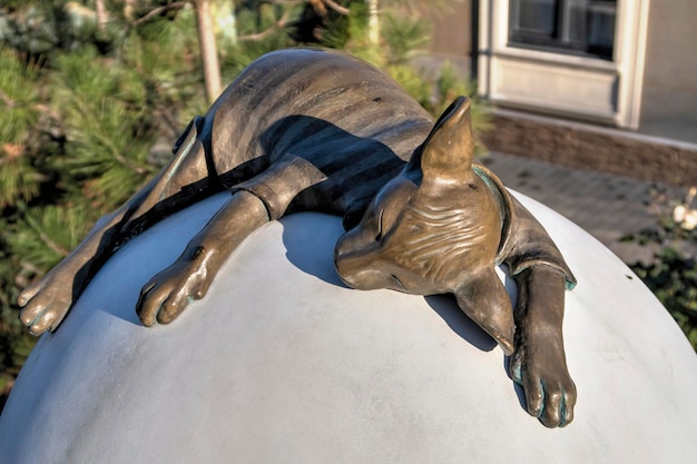 Foto escultura de gato dormindo em odessa ucrânia