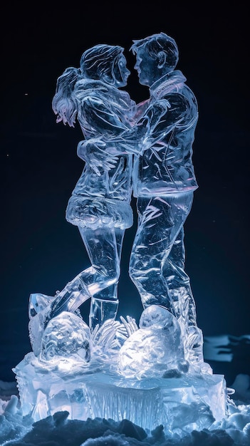 Foto escultura de gelo de um casal no ice world