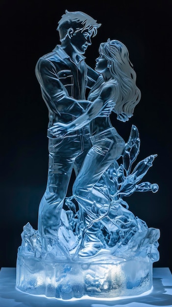 Foto escultura de gelo de um casal no mundo de gelo