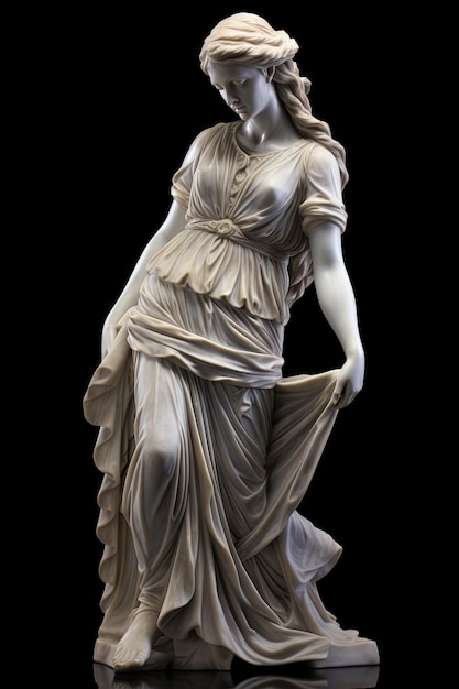 escultura de mármore de deusa grega em fundo preto