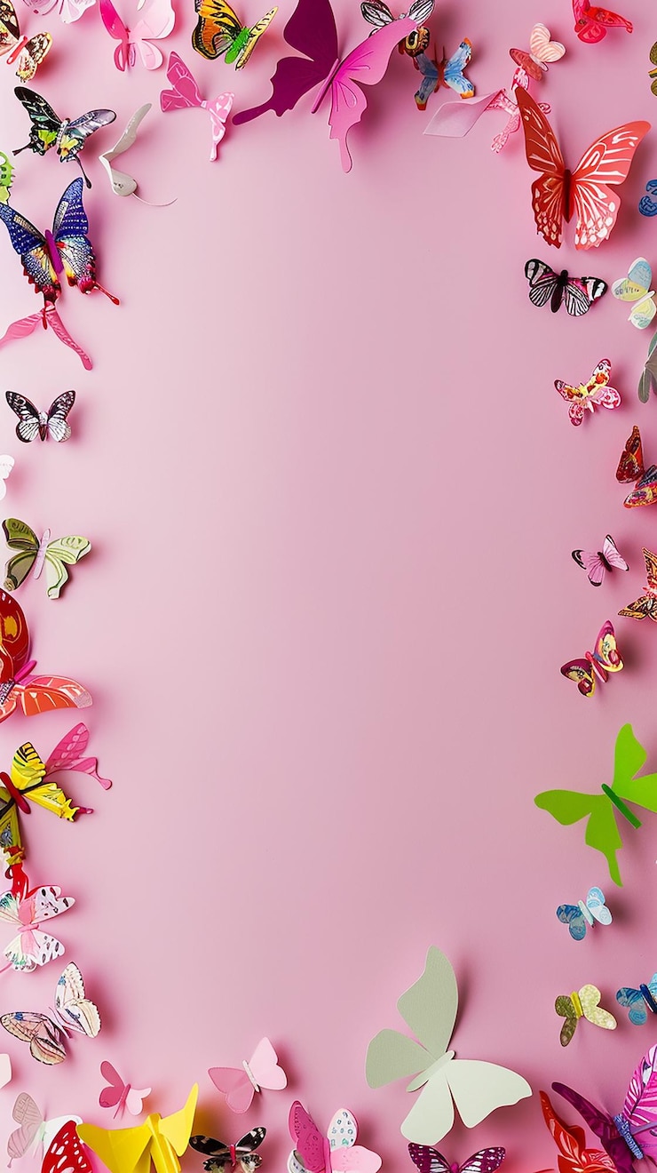 Foto escultura de papel pequenas borboletas coloridas em moldura para fundo de convite