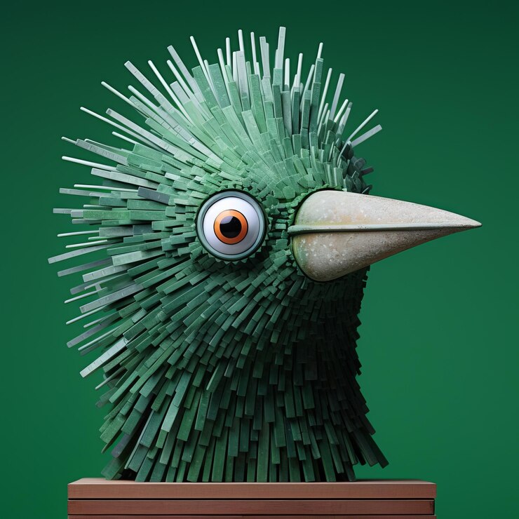 Foto escultura de pássaro de plástico de cabeça verde uma obra-prima cinematográfica do forestpunk