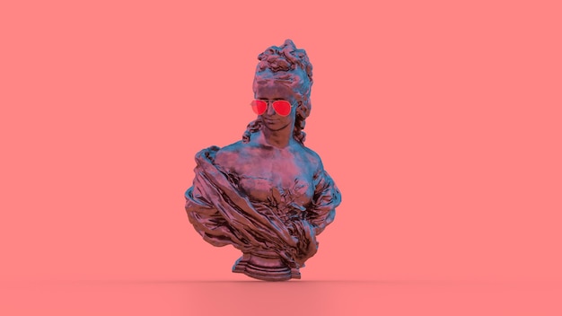 Escultura de renderização 3D de uma mulher bluepink orgulhosamente parece de cima para baixo fundo de arte brilhante