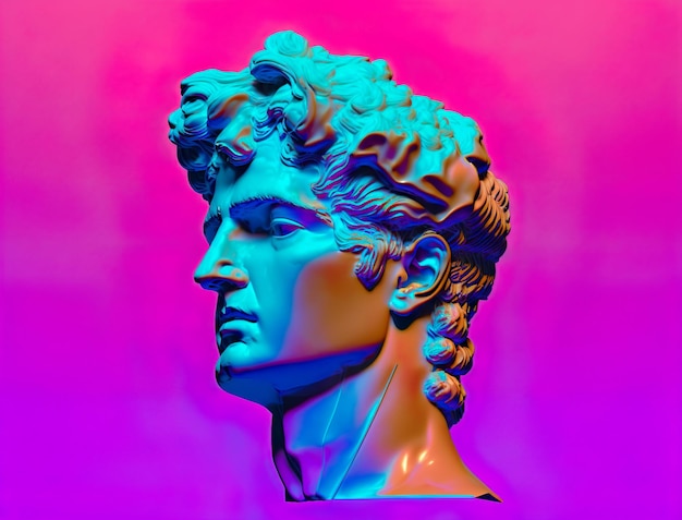 Escultura de dios griego en colores de estilo vaporwave de diseño pop de ciudad retrowave