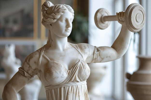 Escultura de la diosa griega con manivela Estatua de ejercicio Formas corporales clásicas y perfectas Fitness y cuidado corporal Salud y concepto deportivo Powerlifting construcción muscular Escultura de piedra de mármol