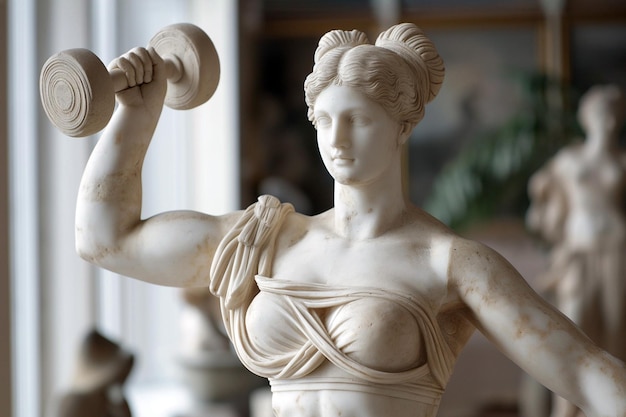 Escultura de la diosa griega con manivela Estatua de ejercicio Formas corporales clásicas y perfectas Fitness y cuidado corporal Salud y concepto deportivo Powerlifting construcción muscular Escultura de piedra de mármol