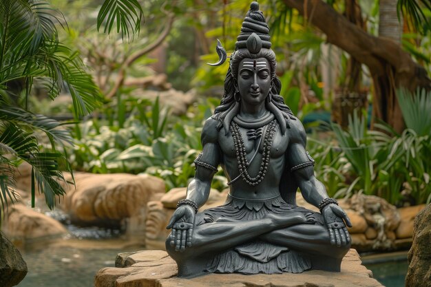 Foto escultura do deus hindu shiva sentado em meditação