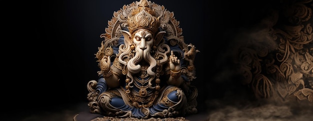 Foto escultura dorada del señor ganesha en el fondo de la naturaleza celebrar el festival del señor ganesa