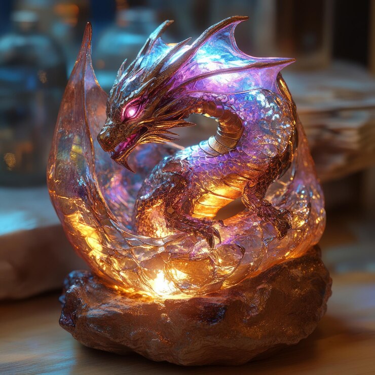 Foto una escultura de dragón brillante con detalles intrincados