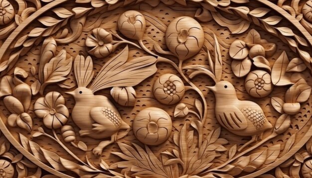 Escultura em madeira arte dragão leão coelho floresta padrões de escultura em madeira Creative Ai