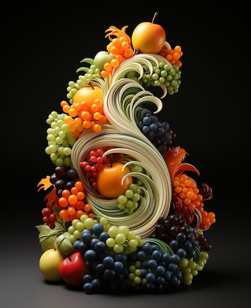 una escultura de fruta con fruta está hecha de fruta.