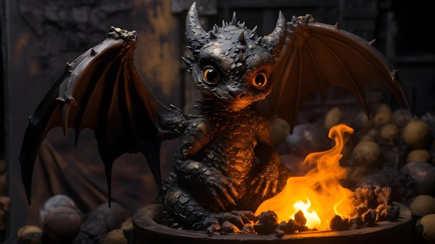 escultura y fuego del dragón bebé