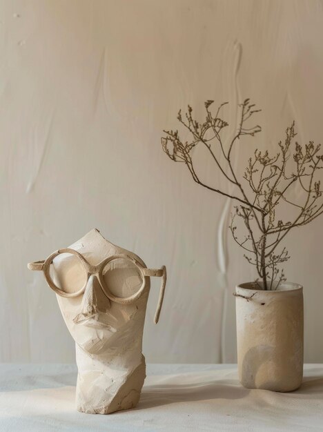 Una escultura de gafas descansando en la nariz