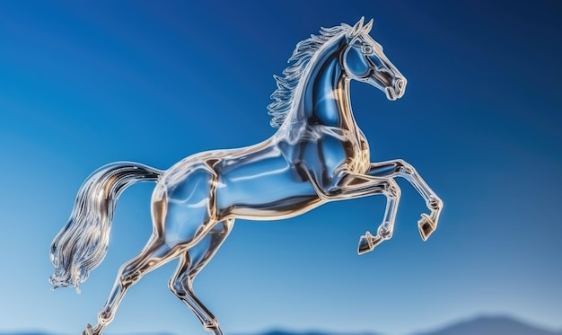 Escultura de hielo de un caballo en una postura dinámica hermosa figura de hielo del caballo