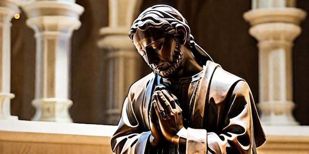 Foto escultura de un hombre orando en el catolicismo