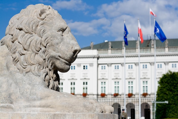 Escultura de un león cerca del Palacio Real de Varsovia Polonia