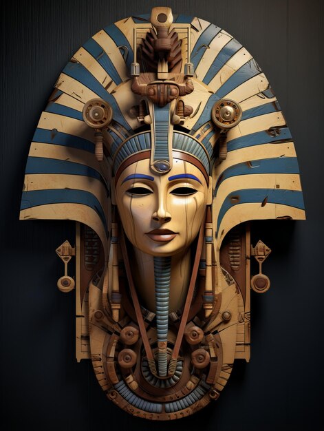 Foto escultura de madera antigua con iconografía egipcia