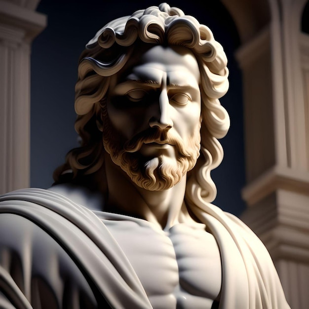 Escultura de mármol de Jesús musculoso y guapo mirando a cámara Ilustración cristiana