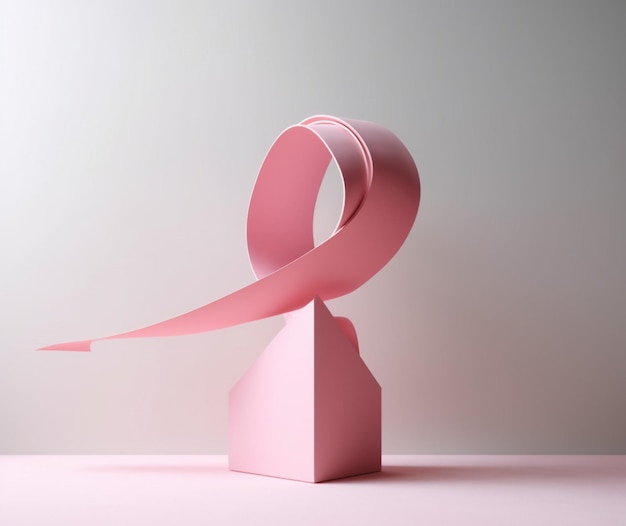 Una escultura minimalista de una cinta rosa que solo muestra