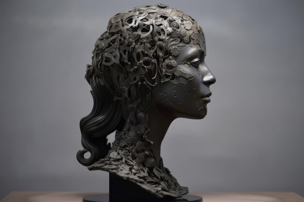 Una escultura de una mujer con engranajes en el cabello IA generativa