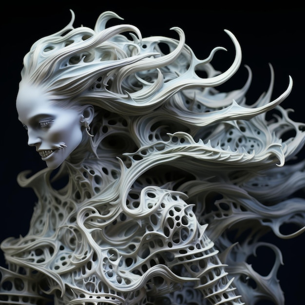 Foto una escultura de una mujer con pelo largo