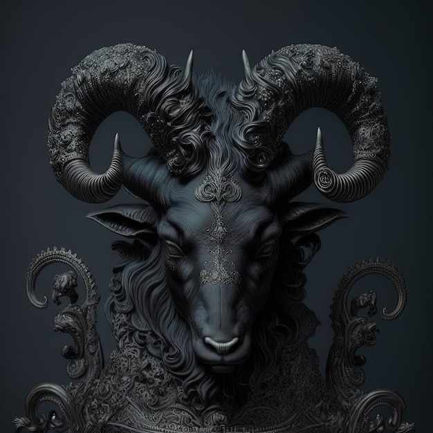 Una escultura negra muy detallada de un signo zodiacal de aries
