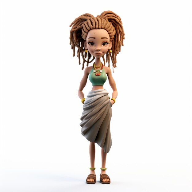 Foto escultura orgánica figura de una chica de dibujos animados con dreadlocks