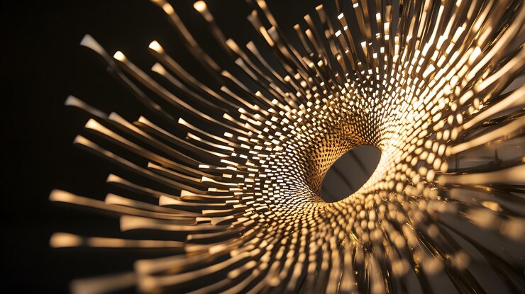 Escultura de oro abstracta con una abertura central