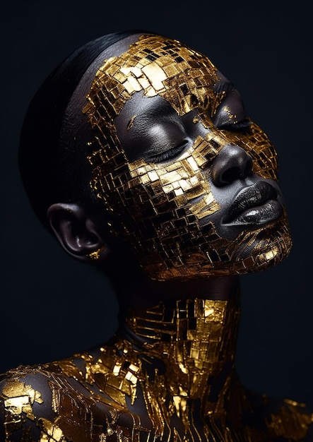 una escultura de oro de un hombre con una máscara de oro por persona