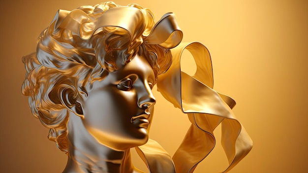 Foto una escultura de oro de una mujer con un lazo en la cabeza.