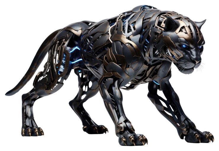 Foto escultura de la pantera cyborg de png, animal silvestre