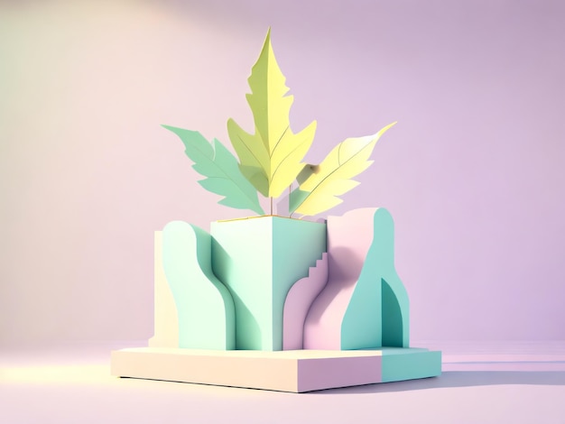 Una escultura de papel de una planta con una hoja.