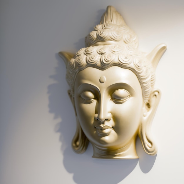 Una escultura de pared blanca de una cara con la cabeza de Buda Gautama como mural para la decoración del hogar, etc. Ai generó