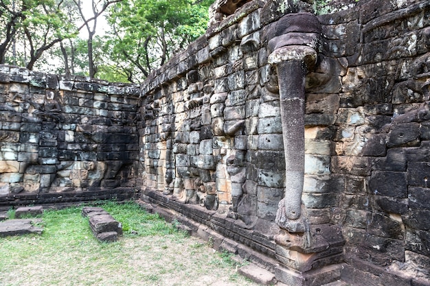 Escultura en la pared Terraza del templo de los elefantes en Angkor Wat, Camboya