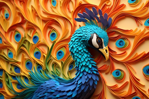 Una escultura de pavo real papel digital quilling arte ilustración digital generada por la IA