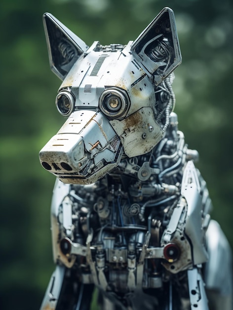 Una escultura de perro de metal con una cabeza grande y una cabeza pequeña que dice 'perro'