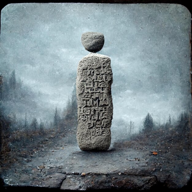 Foto una escultura de piedra con las palabras la palabra en él