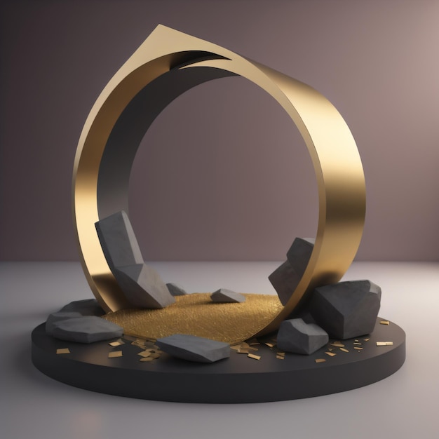 Una escultura redonda con un anillo de oro que dice " el número 1 " en él.