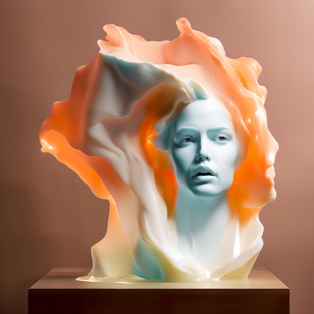 Escultura de retrato mujer en mármol multicolor