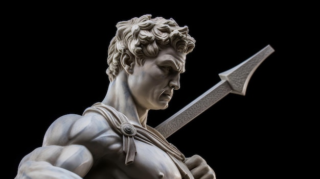 Foto escultura romana de mármore de um gladiador vitorioso brandindo uma espada triunfante